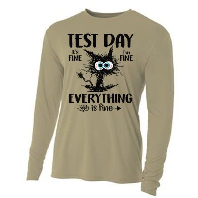 Funny Stressed Cat Teacher Student Testing Day Cooling Performance Long Sleeve Crew