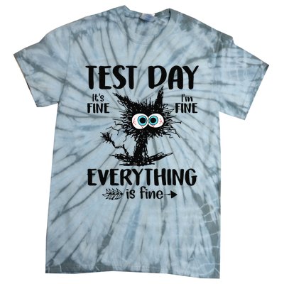 Funny Stressed Cat Teacher Student Testing Day Tie-Dye T-Shirt