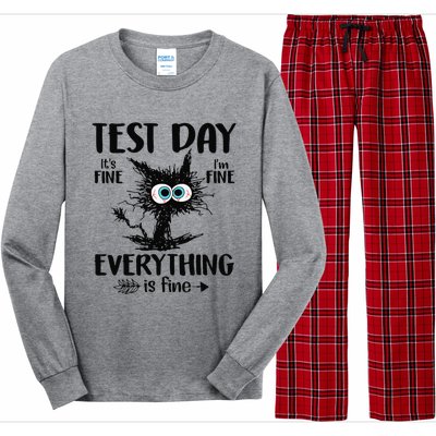 Funny Stressed Cat Teacher Student Testing Day Long Sleeve Pajama Set