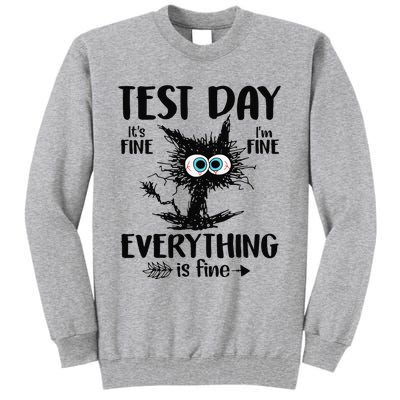 Funny Stressed Cat Teacher Student Testing Day Tall Sweatshirt