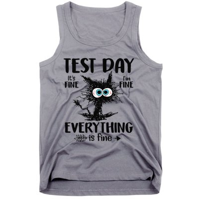 Funny Stressed Cat Teacher Student Testing Day Tank Top