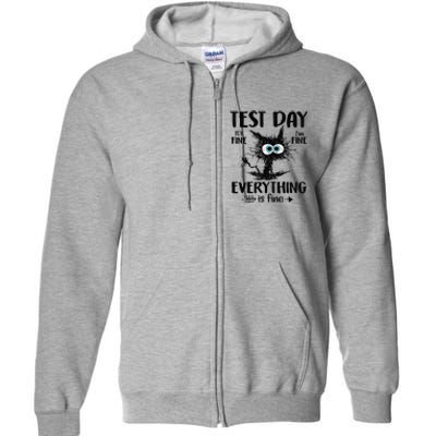 Funny Stressed Cat Teacher Student Testing Day Full Zip Hoodie