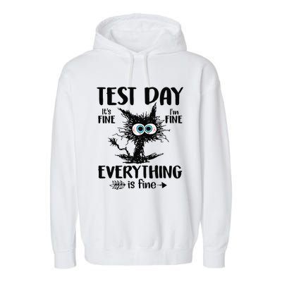 Funny Stressed Cat Teacher Student Testing Day Garment-Dyed Fleece Hoodie