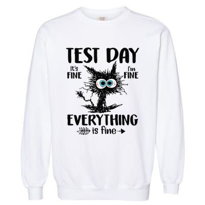 Funny Stressed Cat Teacher Student Testing Day Garment-Dyed Sweatshirt