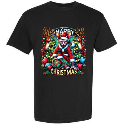 Funny Sphynx Cat Play Basketball Happy Christmas Gift Garment-Dyed Heavyweight T-Shirt