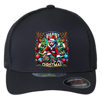 Funny Sphynx Cat Play Basketball Happy Christmas Gift Flexfit Unipanel Trucker Cap