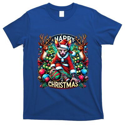 Funny Sphynx Cat Play Basketball Happy Christmas Gift T-Shirt