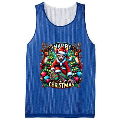 Funny Sphynx Cat Play Basketball Happy Christmas Gift Mesh Reversible Basketball Jersey Tank