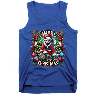 Funny Sphynx Cat Play Basketball Happy Christmas Gift Tank Top