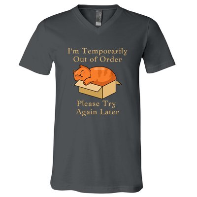 Funny Sleepy Cat Temporarily Out Of Order V-Neck T-Shirt