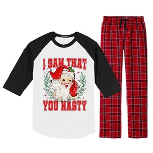 Funny Santa Claus I Saw That You Nasty Christmas Xmas Raglan Sleeve Pajama Set