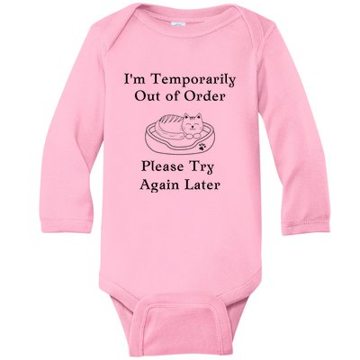 Funny Sleepy Cat Temporarily Out Of Order Baby Long Sleeve Bodysuit