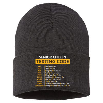 Funny Senior Citizens Texting Code Fathers Day For Grandpa Sustainable Knit Beanie