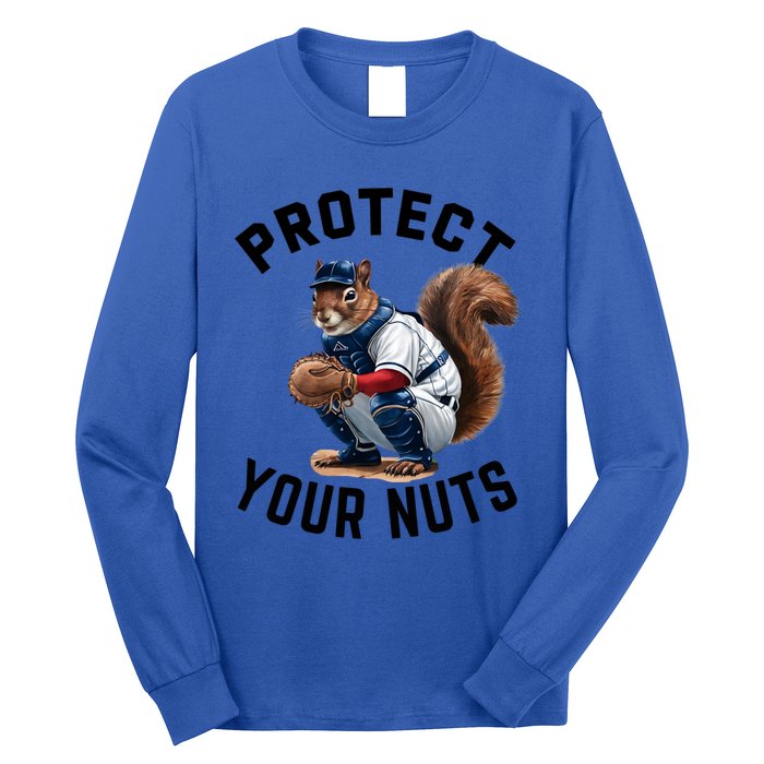 Funny Squirrel Catcher Baseball Lover Protect Your Nuts Gift Long Sleeve Shirt