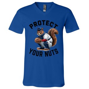 Funny Squirrel Catcher Baseball Lover Protect Your Nuts Gift V-Neck T-Shirt