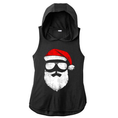 Funny Santa Claus Face Sunglasses With Hat Beard Christmas Ladies PosiCharge Tri-Blend Wicking Draft Hoodie Tank