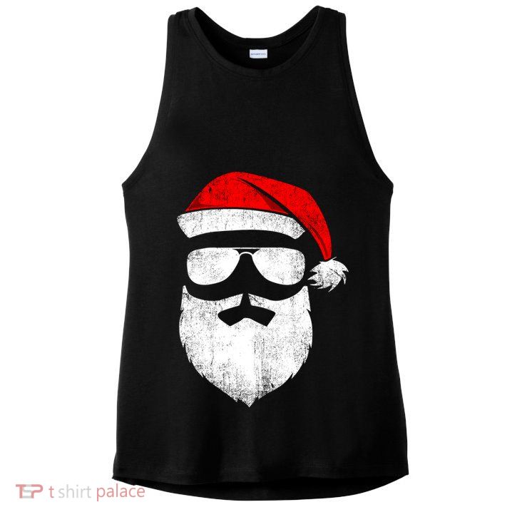 Funny Santa Claus Face Sunglasses With Hat Beard Christmas Ladies PosiCharge Tri-Blend Wicking Tank