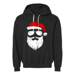 Funny Santa Claus Face Sunglasses With Hat Beard Christmas Garment-Dyed Fleece Hoodie