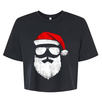 Funny Santa Claus Face Sunglasses With Hat Beard Christmas Bella+Canvas Jersey Crop Tee