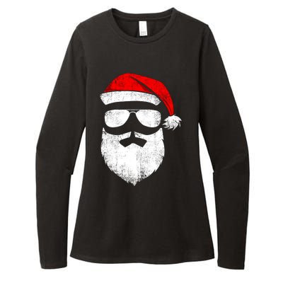 Funny Santa Claus Face Sunglasses With Hat Beard Christmas Womens CVC Long Sleeve Shirt