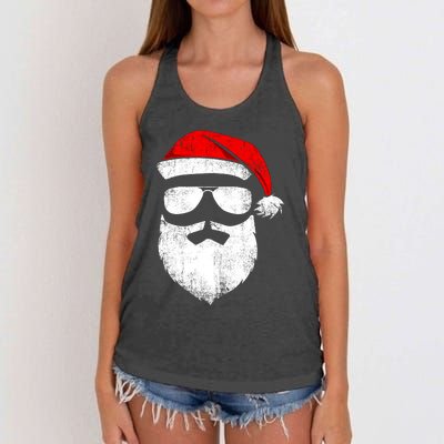 Funny Santa Claus Face Sunglasses With Hat Beard Christmas Women's Knotted Racerback Tank