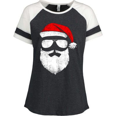 Funny Santa Claus Face Sunglasses With Hat Beard Christmas Enza Ladies Jersey Colorblock Tee