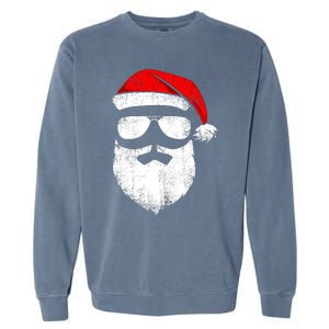 Funny Santa Claus Face Sunglasses With Hat Beard Christmas Garment-Dyed Sweatshirt