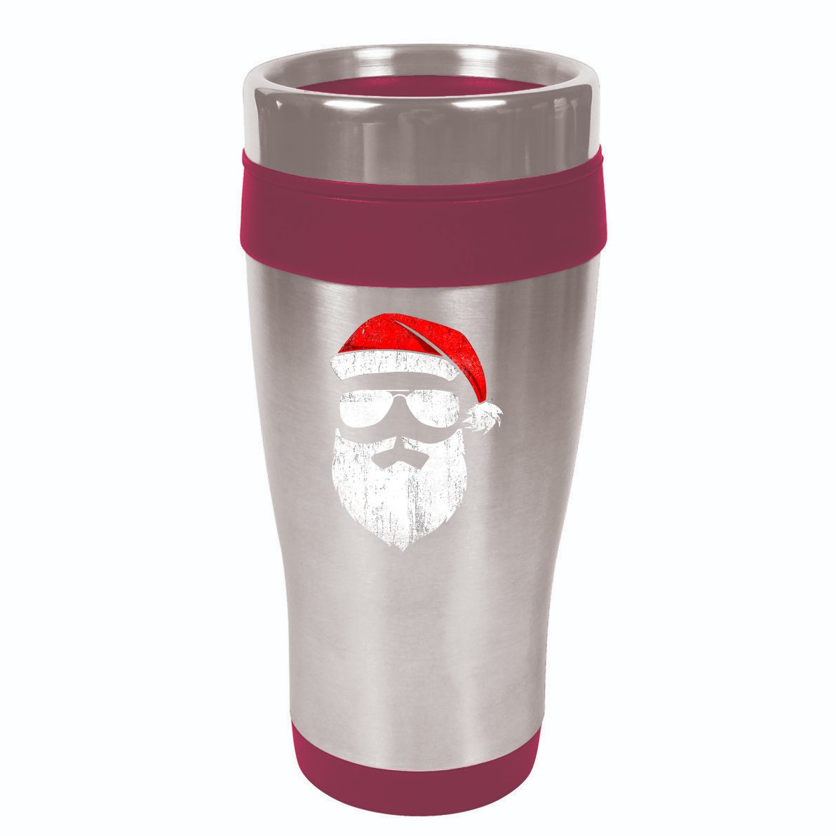 Funny Santa Claus Face Sunglasses With Hat Beard Christmas 16oz Travel Tumbler
