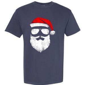 Funny Santa Claus Face Sunglasses With Hat Beard Christmas Garment-Dyed Heavyweight T-Shirt