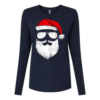 Funny Santa Claus Face Sunglasses With Hat Beard Christmas Womens Cotton Relaxed Long Sleeve T-Shirt