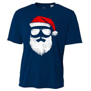 Funny Santa Claus Face Sunglasses With Hat Beard Christmas Cooling Performance Crew T-Shirt