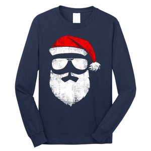 Funny Santa Claus Face Sunglasses With Hat Beard Christmas Long Sleeve Shirt