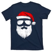 Funny Santa Claus Face Sunglasses With Hat Beard Christmas T-Shirt