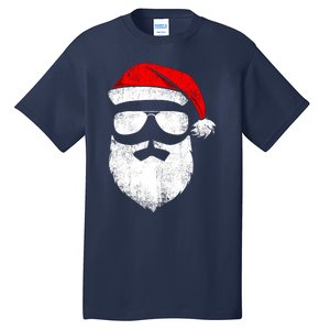 Funny Santa Claus Face Sunglasses With Hat Beard Christmas Tall T-Shirt