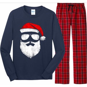 Funny Santa Claus Face Sunglasses With Hat Beard Christmas Long Sleeve Pajama Set