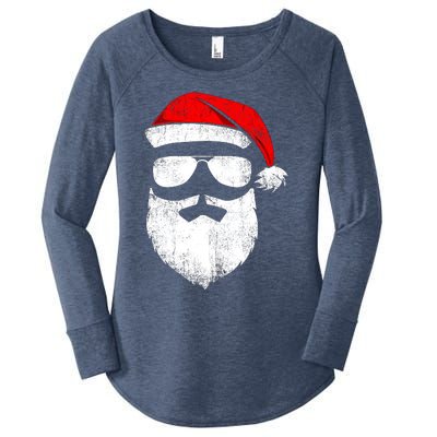 Funny Santa Claus Face Sunglasses With Hat Beard Christmas Women's Perfect Tri Tunic Long Sleeve Shirt