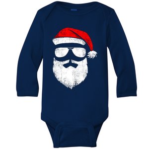 Funny Santa Claus Face Sunglasses With Hat Beard Christmas Baby Long Sleeve Bodysuit