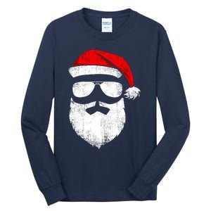 Funny Santa Claus Face Sunglasses With Hat Beard Christmas Tall Long Sleeve T-Shirt