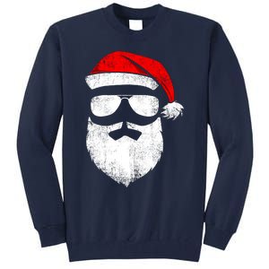 Funny Santa Claus Face Sunglasses With Hat Beard Christmas Tall Sweatshirt