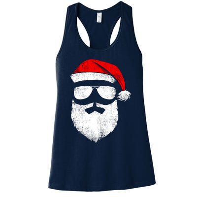 Funny Santa Claus Face Sunglasses With Hat Beard Christmas Women's Racerback Tank