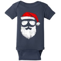 Funny Santa Claus Face Sunglasses With Hat Beard Christmas Baby Bodysuit