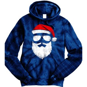 Funny Santa Claus Face Sunglasses With Hat Beard Christmas Tie Dye Hoodie