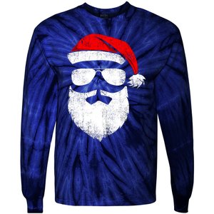 Funny Santa Claus Face Sunglasses With Hat Beard Christmas Tie-Dye Long Sleeve Shirt