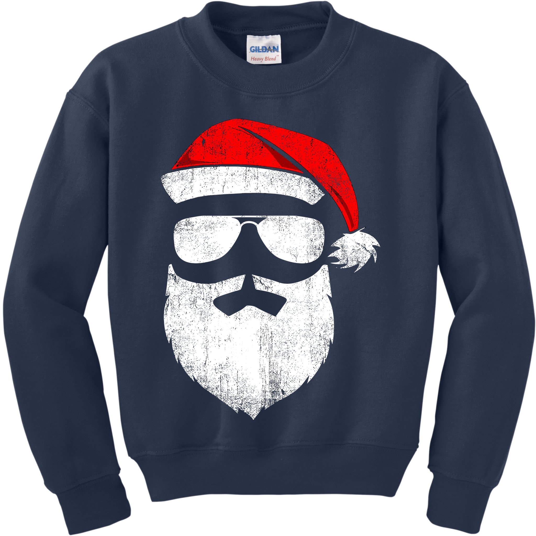 Funny Santa Claus Face Sunglasses With Hat Beard Christmas Kids Sweatshirt