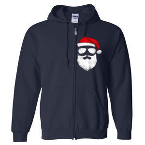 Funny Santa Claus Face Sunglasses With Hat Beard Christmas Full Zip Hoodie