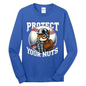 Funny Squirrel Catcher Protect Your Nuts Baseball Lover Gift Tall Long Sleeve T-Shirt