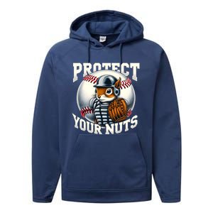 Funny Squirrel Catcher Protect Your Nuts Baseball Lover Gift Performance Fleece Hoodie