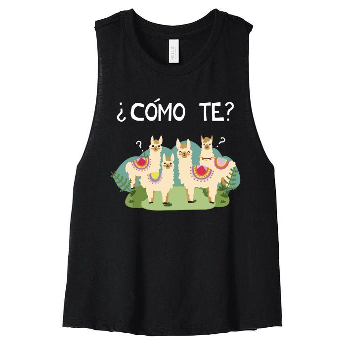 Funny Spanish Como Te Llama Llama Women's Racerback Cropped Tank