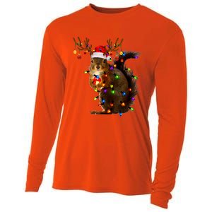 Funny Squirrel Christmas Tree Lights Reindeer Santa Hat Xmas Cooling Performance Long Sleeve Crew