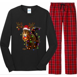 Funny Squirrel Christmas Tree Lights Reindeer Santa Hat Xmas Long Sleeve Pajama Set